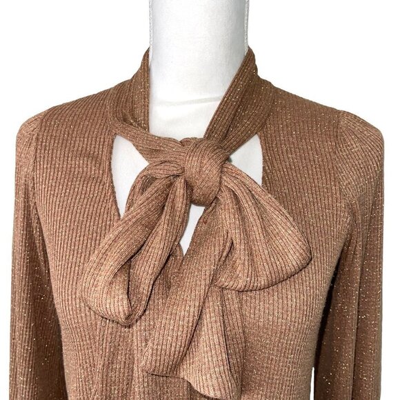 Rachel Pally Womens Blouse Brown Size Small S Lurex Knit Tie Front Top Viscose - Picture 6 of 12